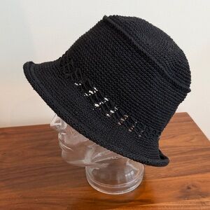 Wooden Ships Black Boho 100% Cotton Hsnd Made Knit Hat
